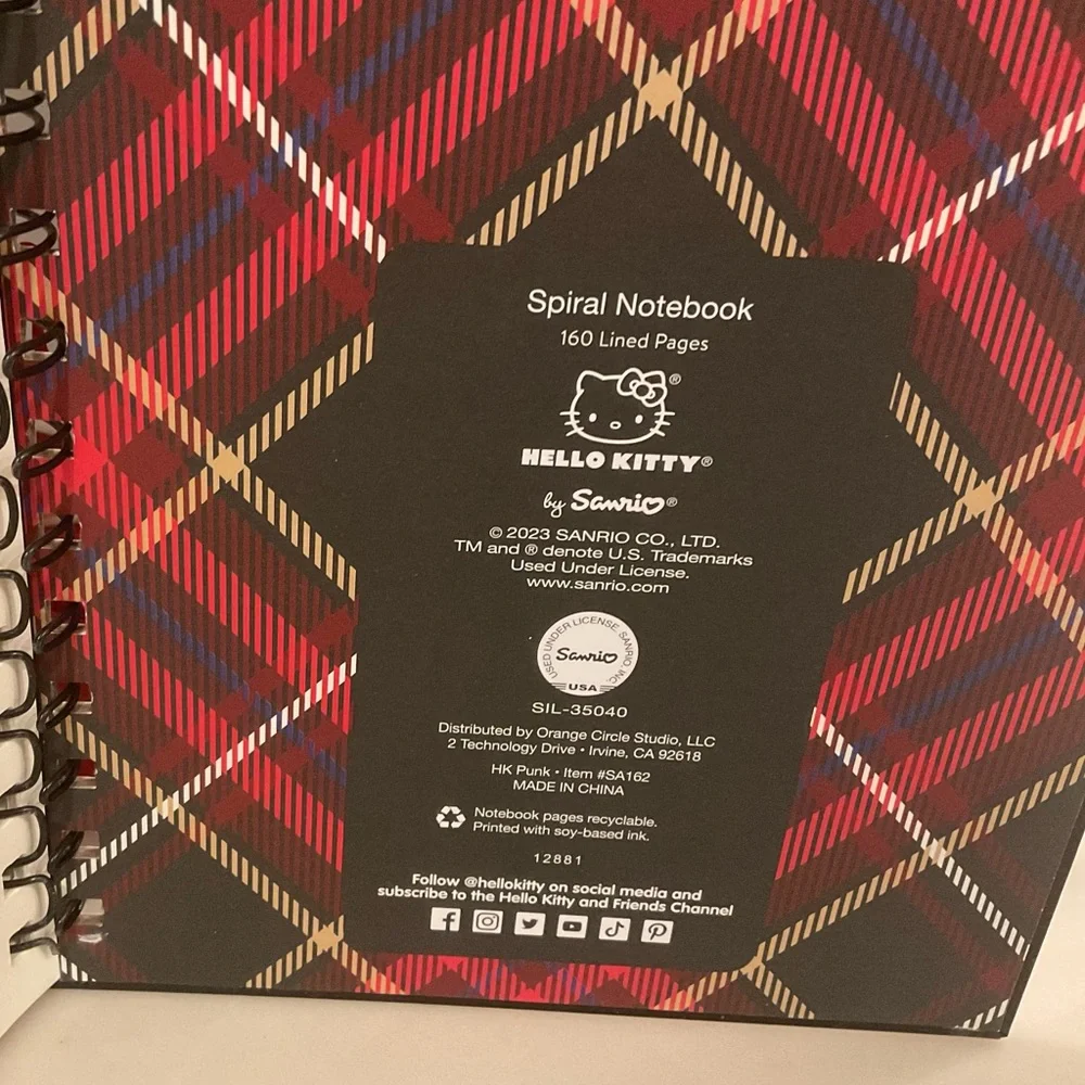 Hello Kitty Plaid Spiral Notebook NWT